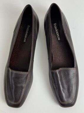 Enzo Angiolini Brown Leather Loafers Women’s 9.5M Square Toe Italy Career Preppy